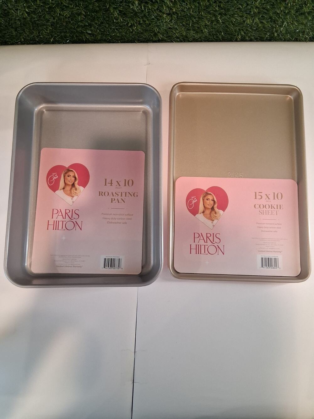 Paris Hilton Bakeware Lot 2-Piece Pink Carbon Steel Roasting Pan & Cookie Sheet